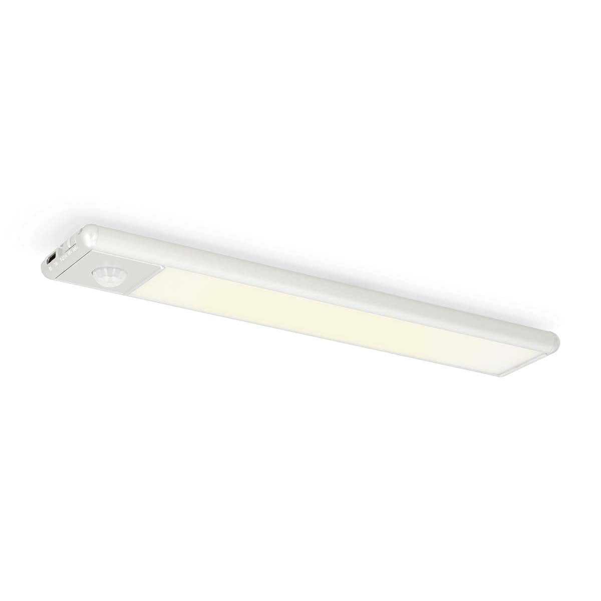 Nedis LED skabslampe 20cm, slank rektangulær model med bevægelsessensor i den ene ende.