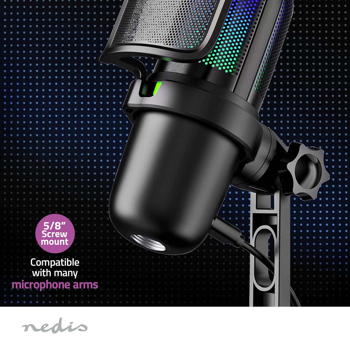 Nedis Bordmikrofon USB-A monteret på justerbar arm, 5/8" skruefatning kompatibel med mange mikrofonarme.