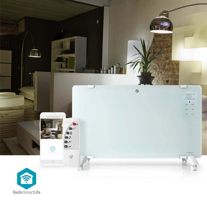 Nedis Wifi SmartLife Elradiator 2000W glaspanel, digitalt display, fjernbetjening, vises med integration til Google Home.