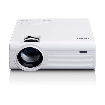 Lenco LCD-projektor hvid, Full HD 1080P, stor linse, knapper på toppen.