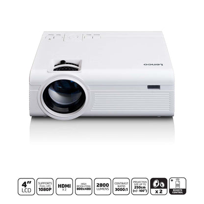 Lenco LCD-projektor hvid, Full HD 1080P, 4LCD, 2 HDMI-porte, 2800 lumen, 3000:1 kontrast, op til 250 cm billede.