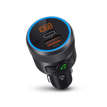 Nedis Slim Bluetooth FM transmitter sort, digitalt display 106.8, USB/USB-C PD porte, blå LED-ring, knapper, til cigarettænder.