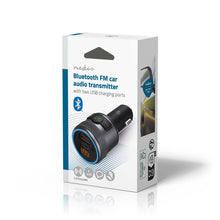 Nedis Slim Bluetooth FM transmitter æske viser trådløs lyd til bil, 2 USB porte, Bluetooth, FM radio, håndfri opkald.