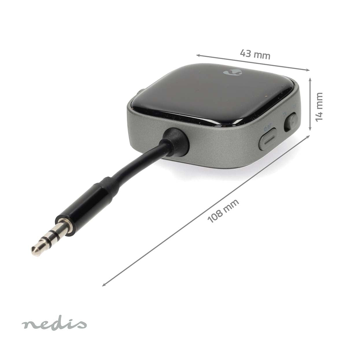 Nedis Bluetooth transmitter trådløs lydadapter grå/sort 3,5mm jack 43x14x108mm.