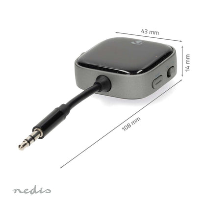 Nedis Bluetooth transmitter trådløs lydadapter grå/sort 3,5mm jack 43x14x108mm.