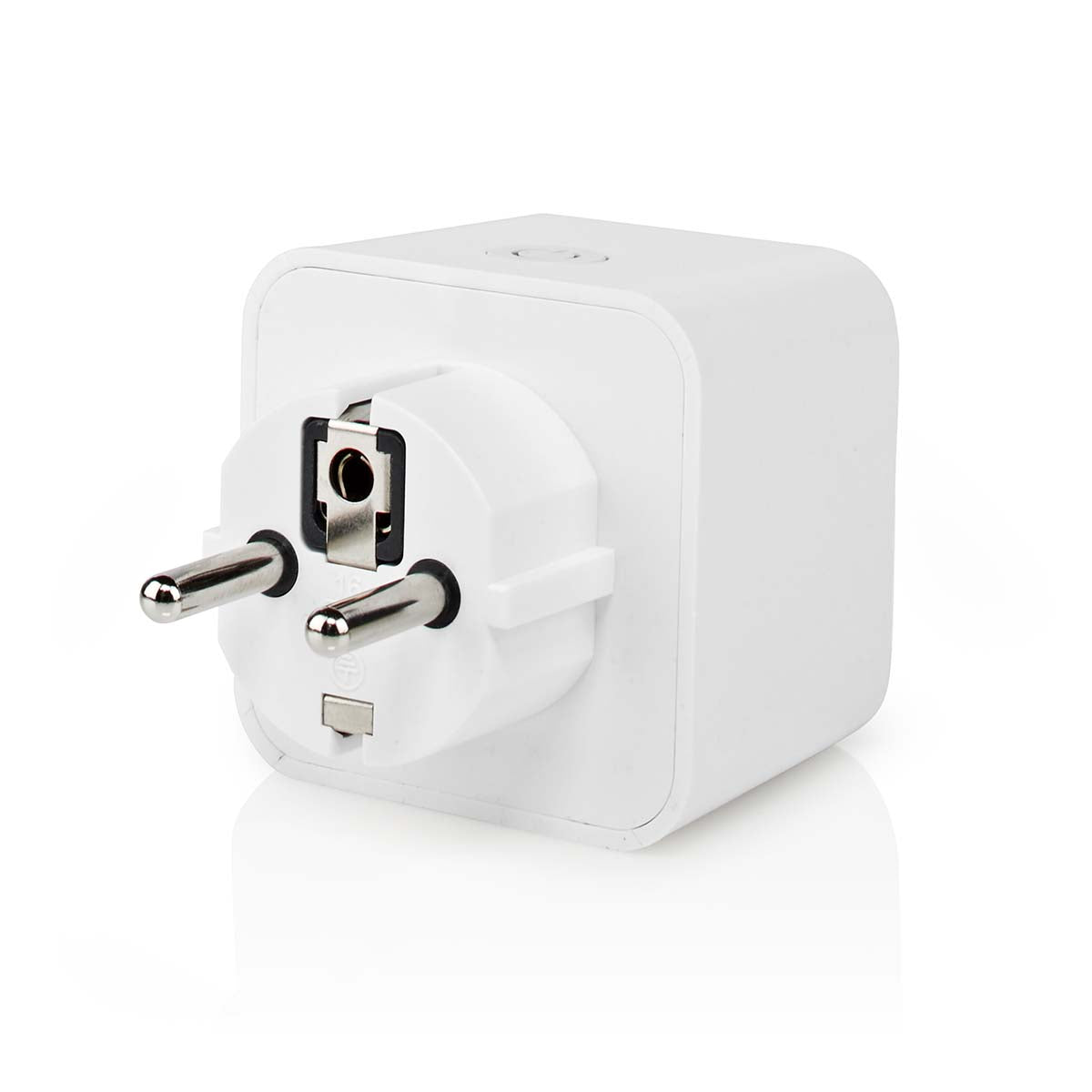 Nedis SmartLife Smart Plug 3-pak, hvid EU-adapter med to runde ben, firkantet design, energimåling, SmartLife app-kompatibel.