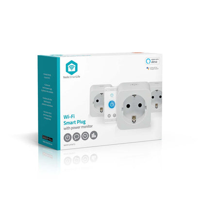 Nedis SmartLife smart plugs 3-pak med energimåling, Alexa-kompatibilitet og strømstyring via SmartLife-appen.