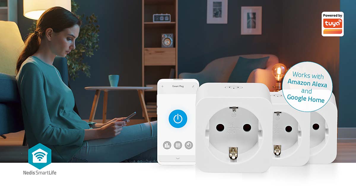 Nedis SmartLife Smart Plug 3-pak med energiovervågning, vises med app, Powered by Tuya og kompatibel med Alexa/Google Home.