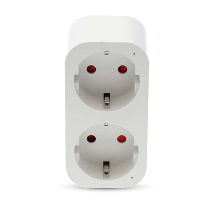 Nedis SmartLife dobbelt smart plug adapter, hvid, to runde stikåbninger, Wi-Fi duo-stick funktion.