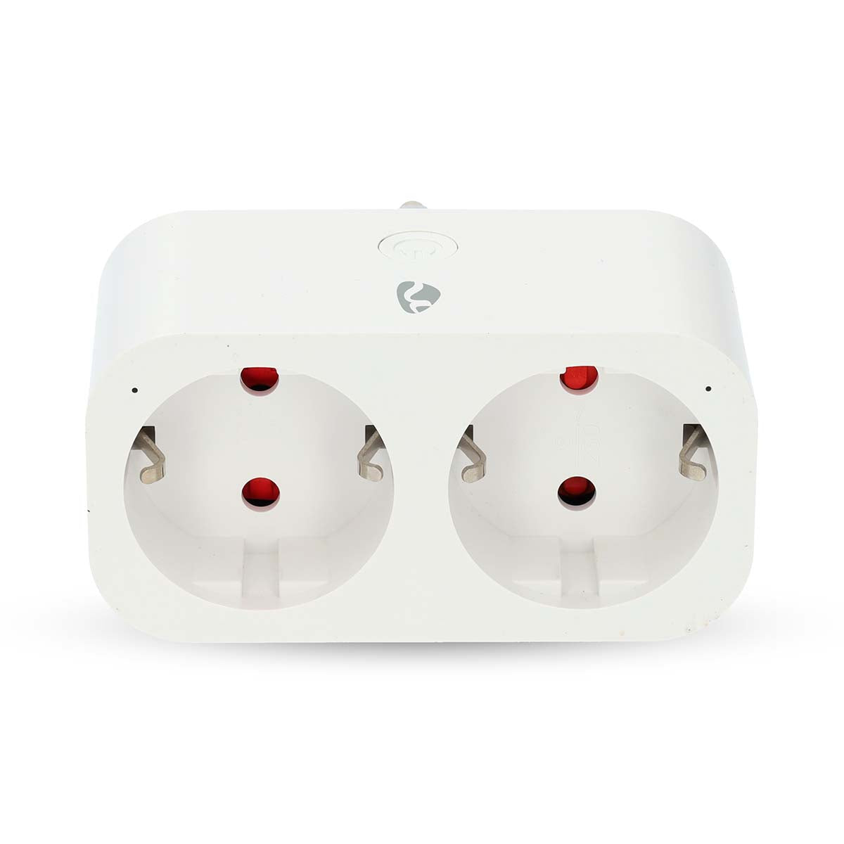 Nedis SmartLife smart plug, hvid dual adapter med to runde stik, røde sikkerhedsindikatorer, energiovervågning, EU-stik.