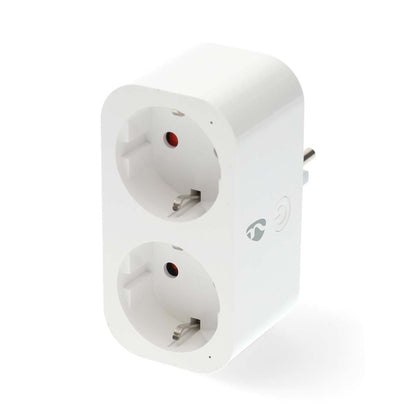 Nedis SmartLife smart plug hvid dobbelt stikkontakt med to runde EU-udtag og energimåling.