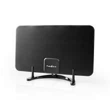 Nedis Aktiv Indendørs DVB-T/T2-antenne, sort, rektangulær med buet fod og to sidesupports til indendørs brug.