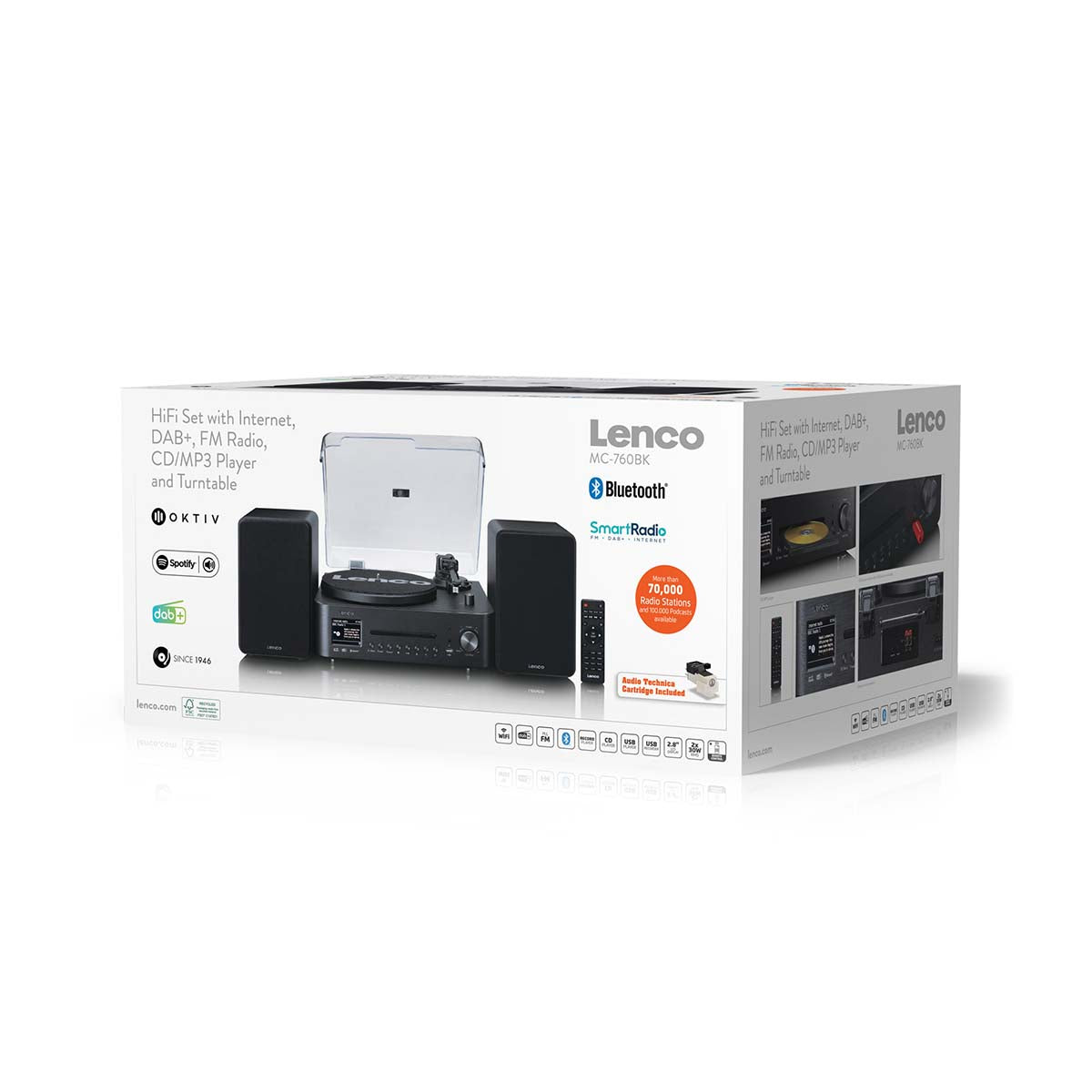 Lenco MC-760BK sort pladespiller HiFi sæt med højttalere, fjernbetjening, Spotify, DAB+ radio, Bluetooth og CD/MP3.