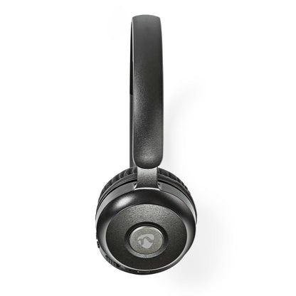 Nedis Bluetooth PC-headset, sort on-ear stereo med enkelt ørekop og centreret hovedbøjle, set forfra.