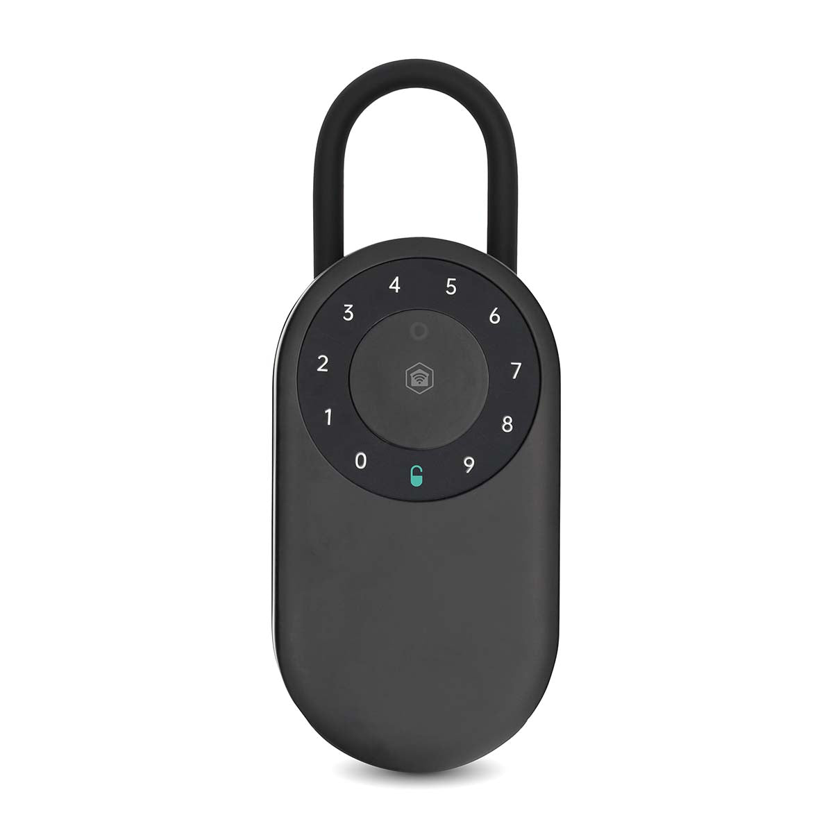 SmartLife Nøgleboks Bluetooth udendørs, sort, rundt digitalt tastatur (0-9), lille grøn indikator under tasterne.