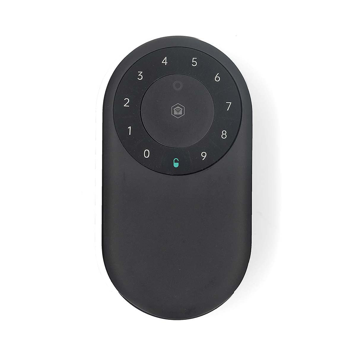 SmartLife nøgleboks Bluetooth udendørs sort, rundt 0-9 tastatur med central hjem-ikon, set oppefra.