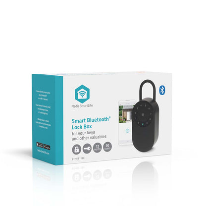 SmartLife nøgleboks udendørs med sort tastatur, Bluetooth, app-styring, 12 mdr batteritid, plads til 30 brugere.