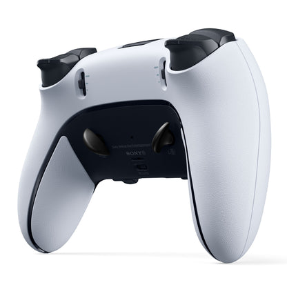 Playstation DualSense Edge controller sort bagside med teksturerede greb, bagknapper og toptriggere.