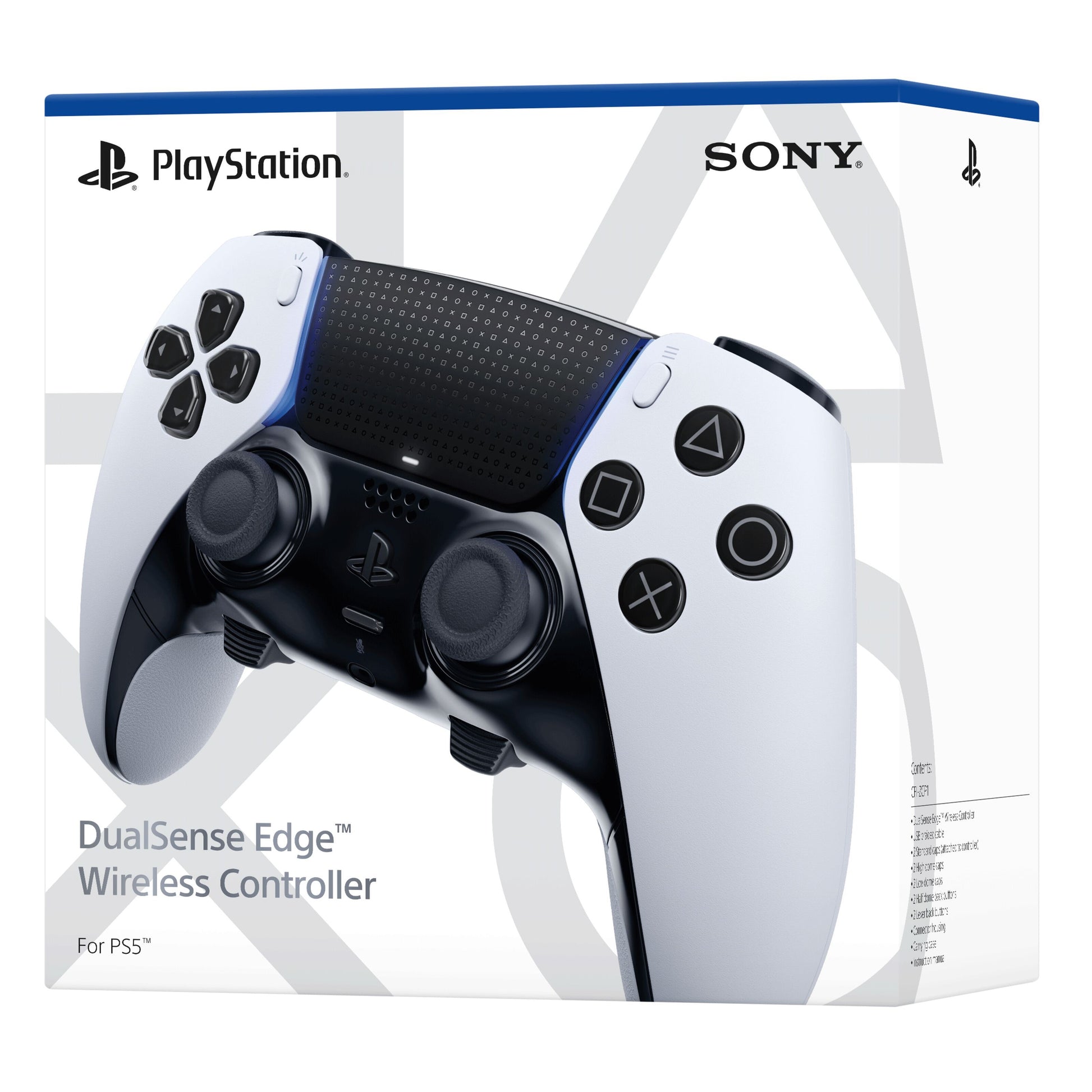 Playstation DualSense Edge håndkontrol retail æske med controller på forsiden og Playstation-logo i hjørnerne.