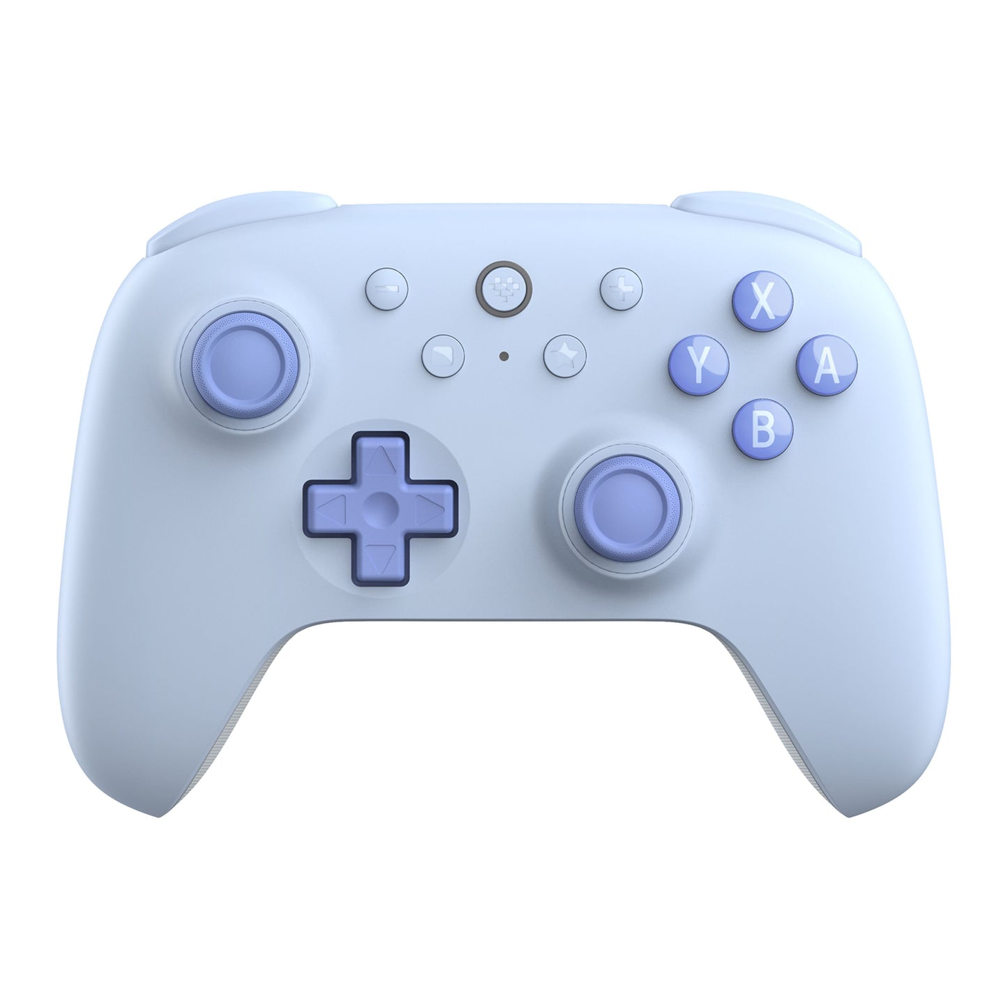 8Bitdo Ultimate 2C trådløs controller til Nintendo Switch blå, små knapper, D-pad, to joysticks, X Y A B forfra.