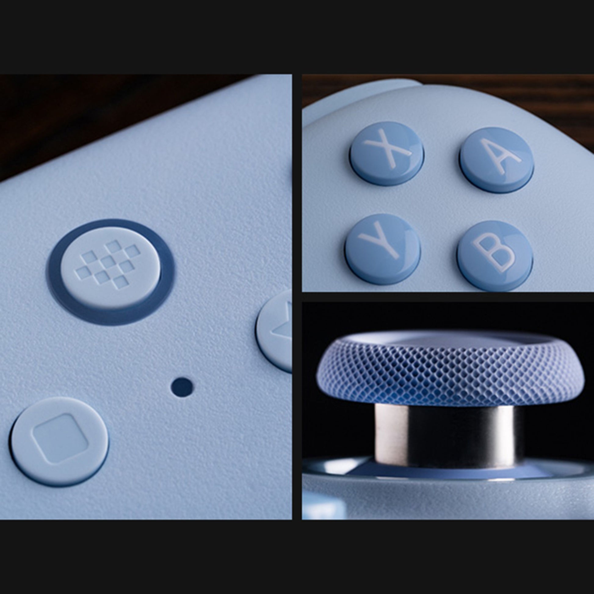 8Bitdo Ultimate 2C trådløs controller til Nintendo Switch blå, grid menuknap, X/A/Y/B knapper, tekstureret analogstick.