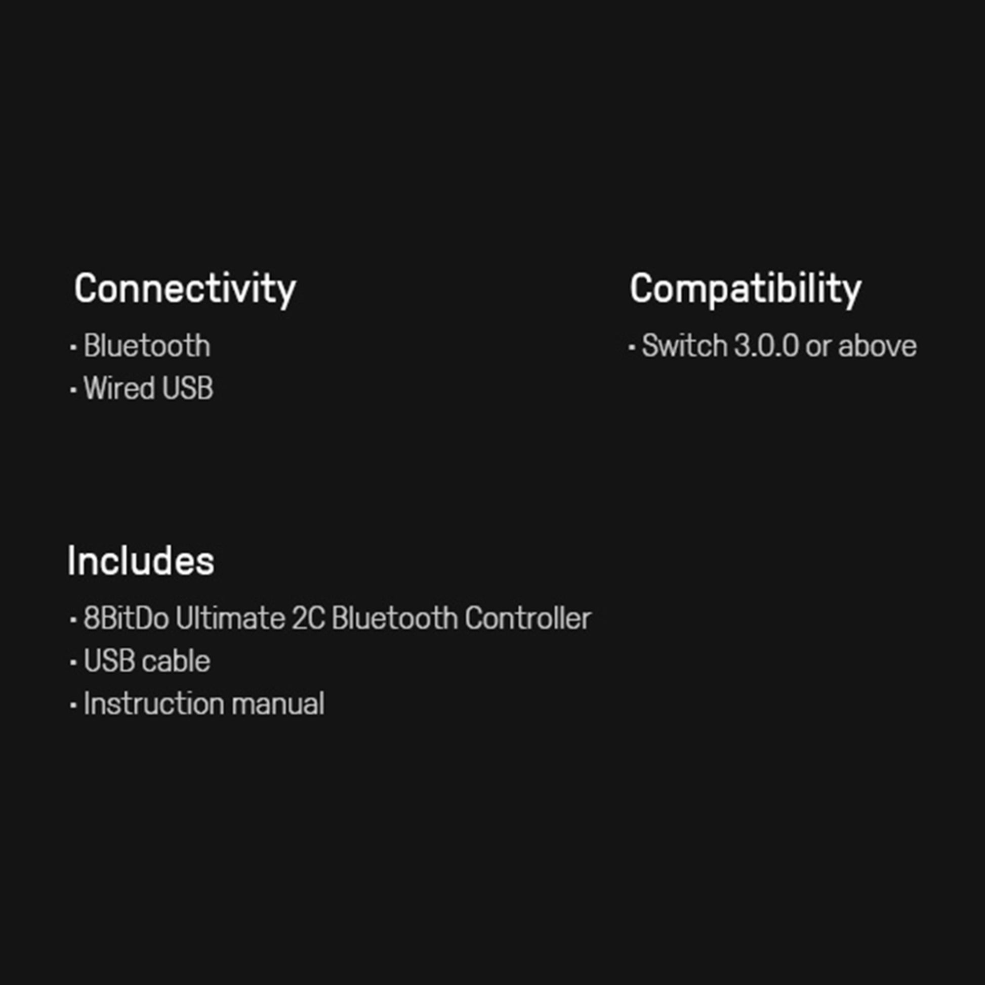 8Bitdo Ultimate 2C Trådløs Blå controller, Bluetooth og USB, Switch 3.0.0+ kompatibel, inkl USB-kabel og manual.