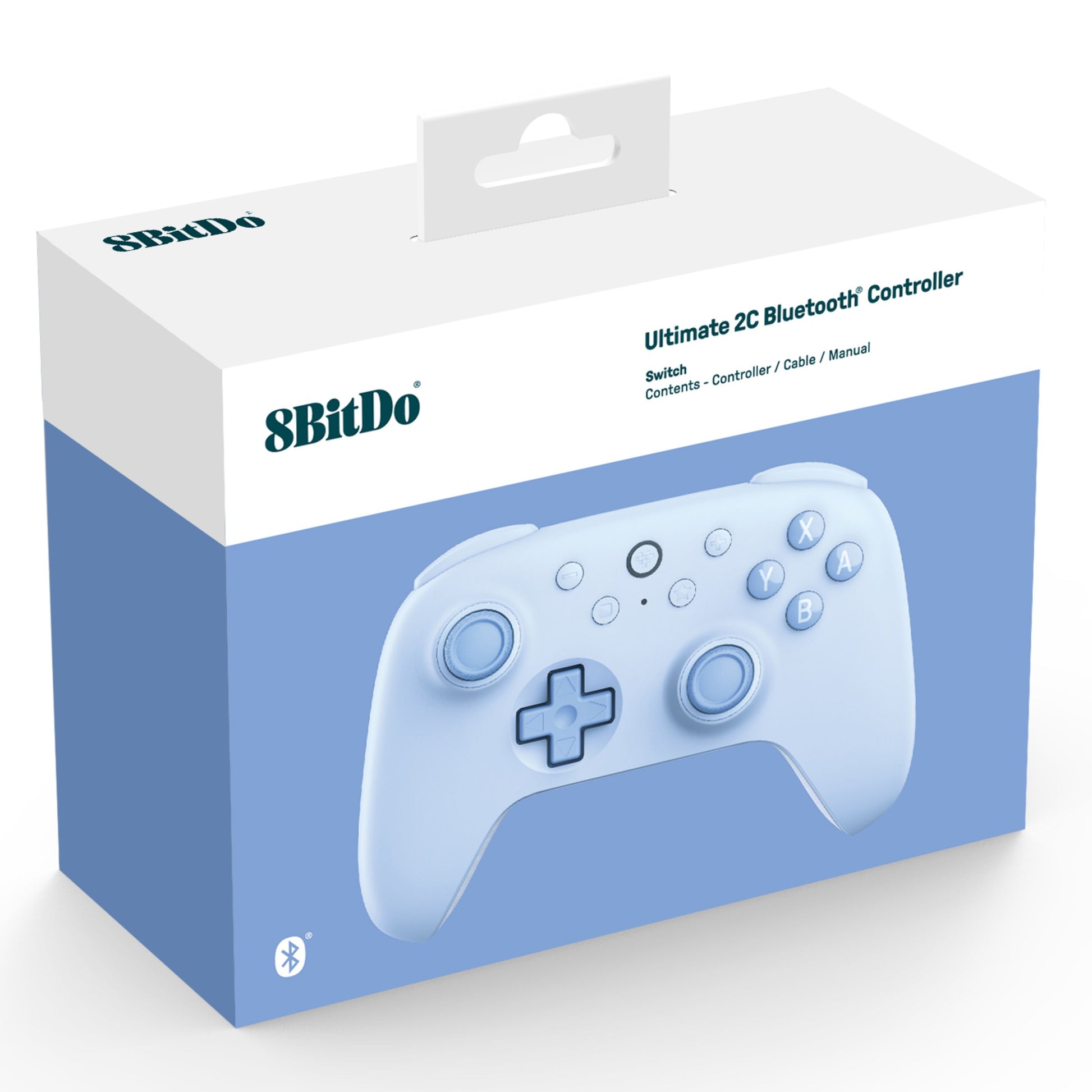 8Bitdo Ultimate 2C trådløs controller til Nintendo Switch Blå, vises på æske med blå/sort branding og logo.