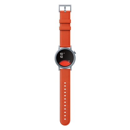 Nothing CMF Watch Pro 2 Orange, sølvfarvet rund urkasse, orange læderrem, AMOLED-skærm viser 10:12 tirsdag d. 9., IP68.