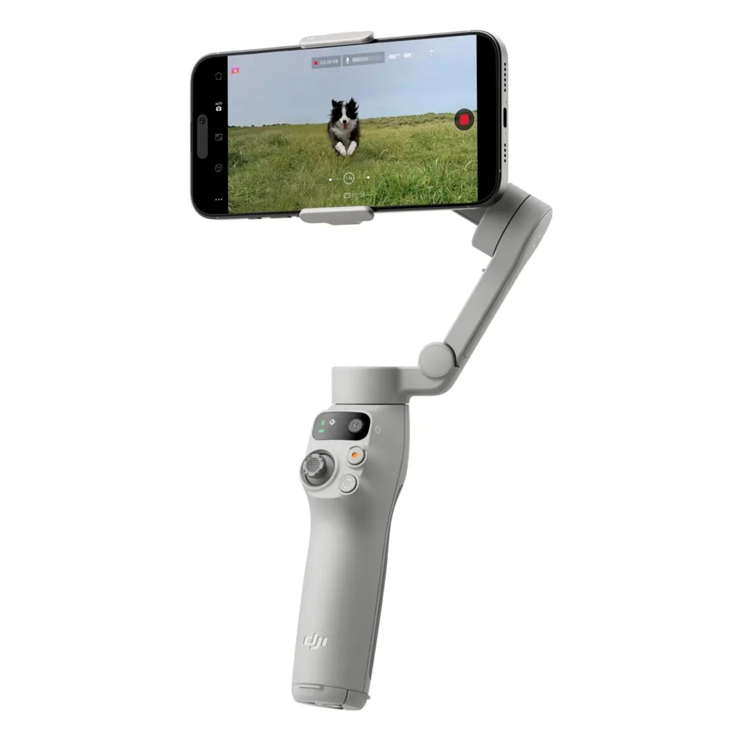 DJI Osmo Mobile 7 Gimbal grå med håndtag, joystick og smartphone-mount brugt til optagelse i udendørs miljø.