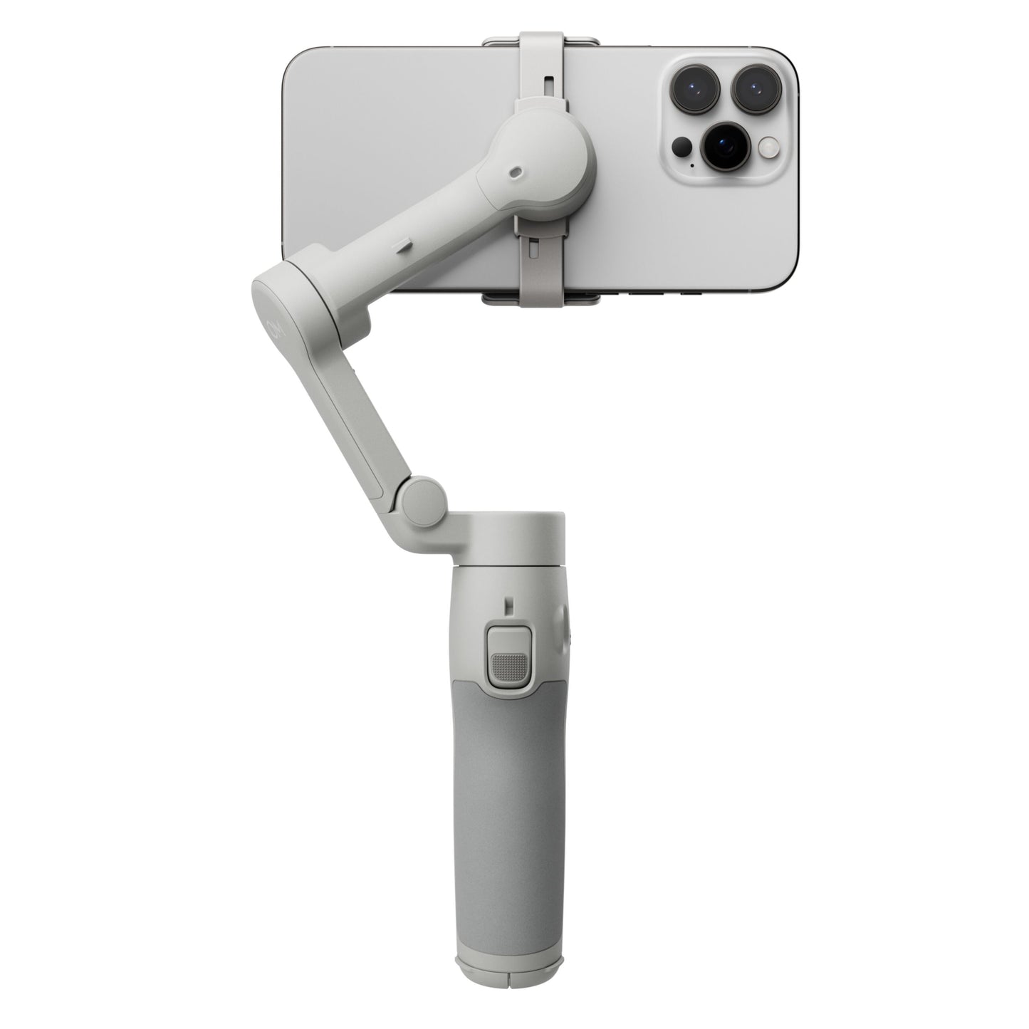 DJI Osmo Mobile 7 Gimbal grå med ergonomisk greb, justerbar arm og landskabsorienteret smartphoneholder.