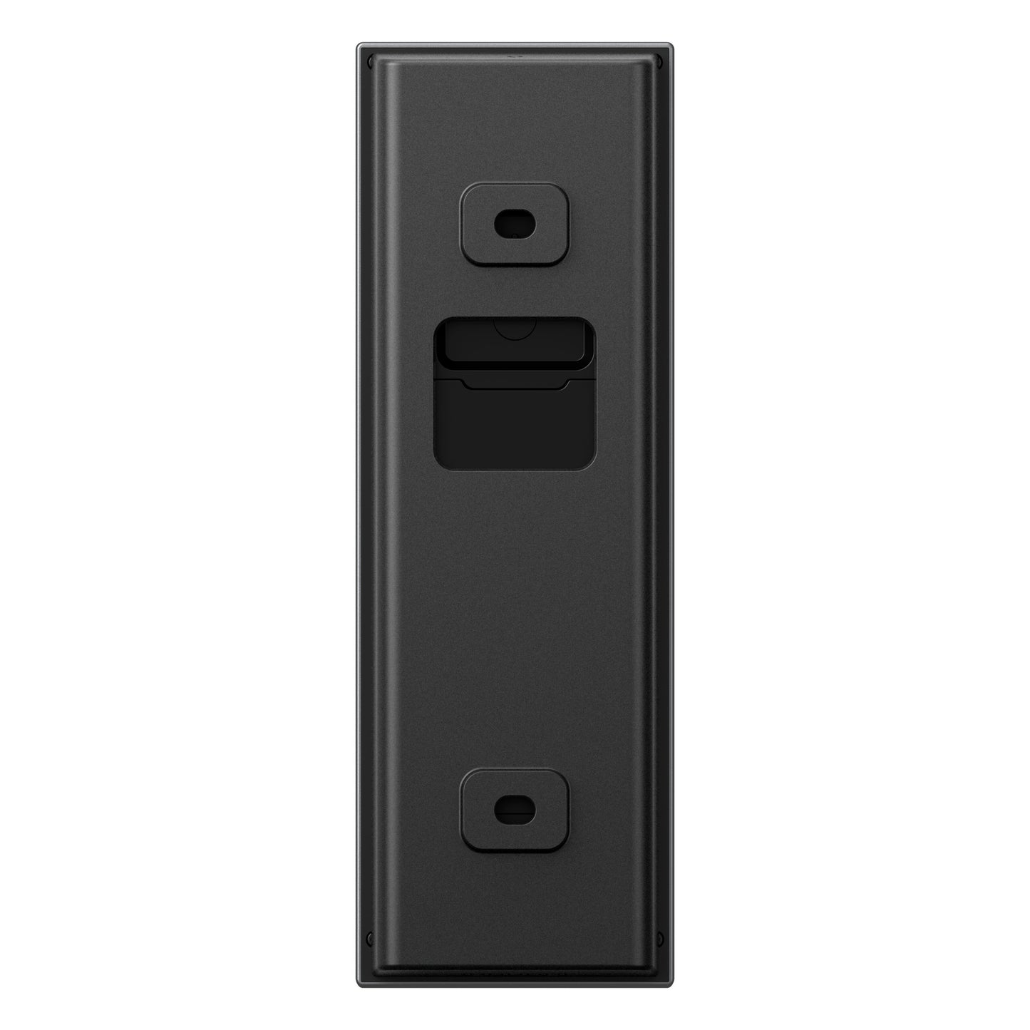 Eufy Video dørklokke 2K sort, rektangulær, to kameraer, bagfra med tre monteringspunkter og centralt batterirum.