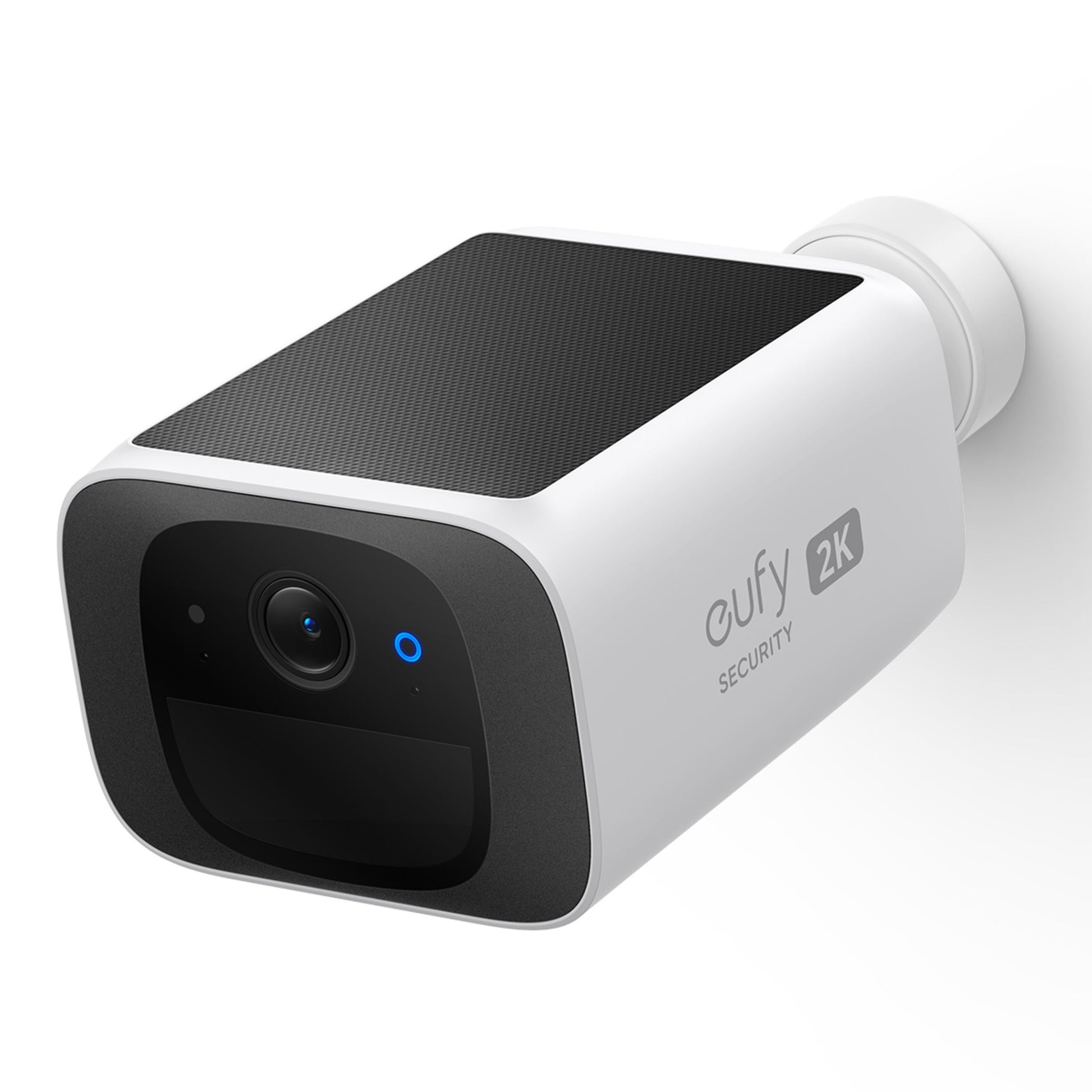 Eufy SoloCam S220 overvågningskamera 2-pak sort frontpanel monteret på vægbeslag, Eufy SECURITY 2K-logo på siden.