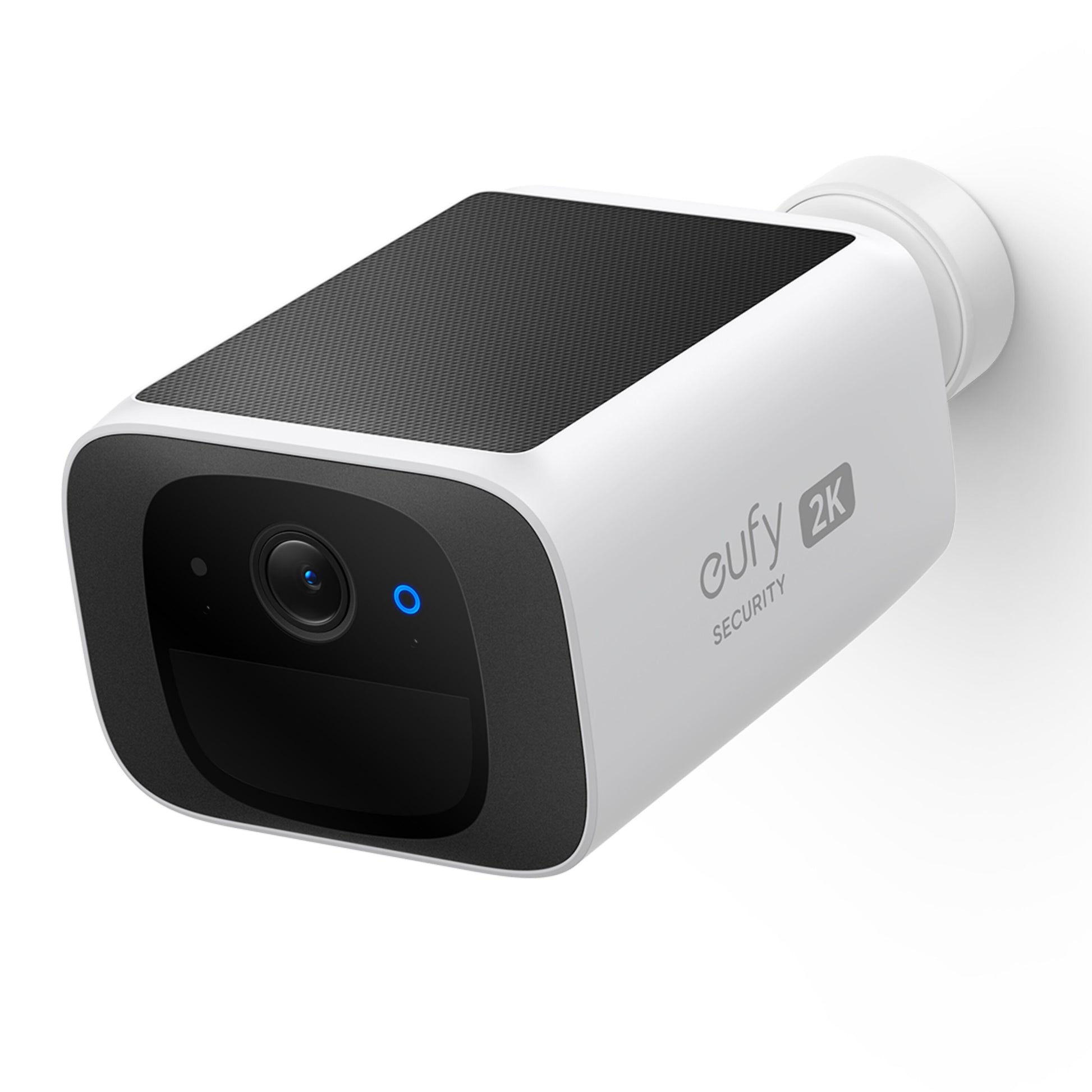 Eufy SoloCam S220 trådløst solcelledrevet overvågningskamera 1-pakke med bred synsvinkel og blå LED-indikator.