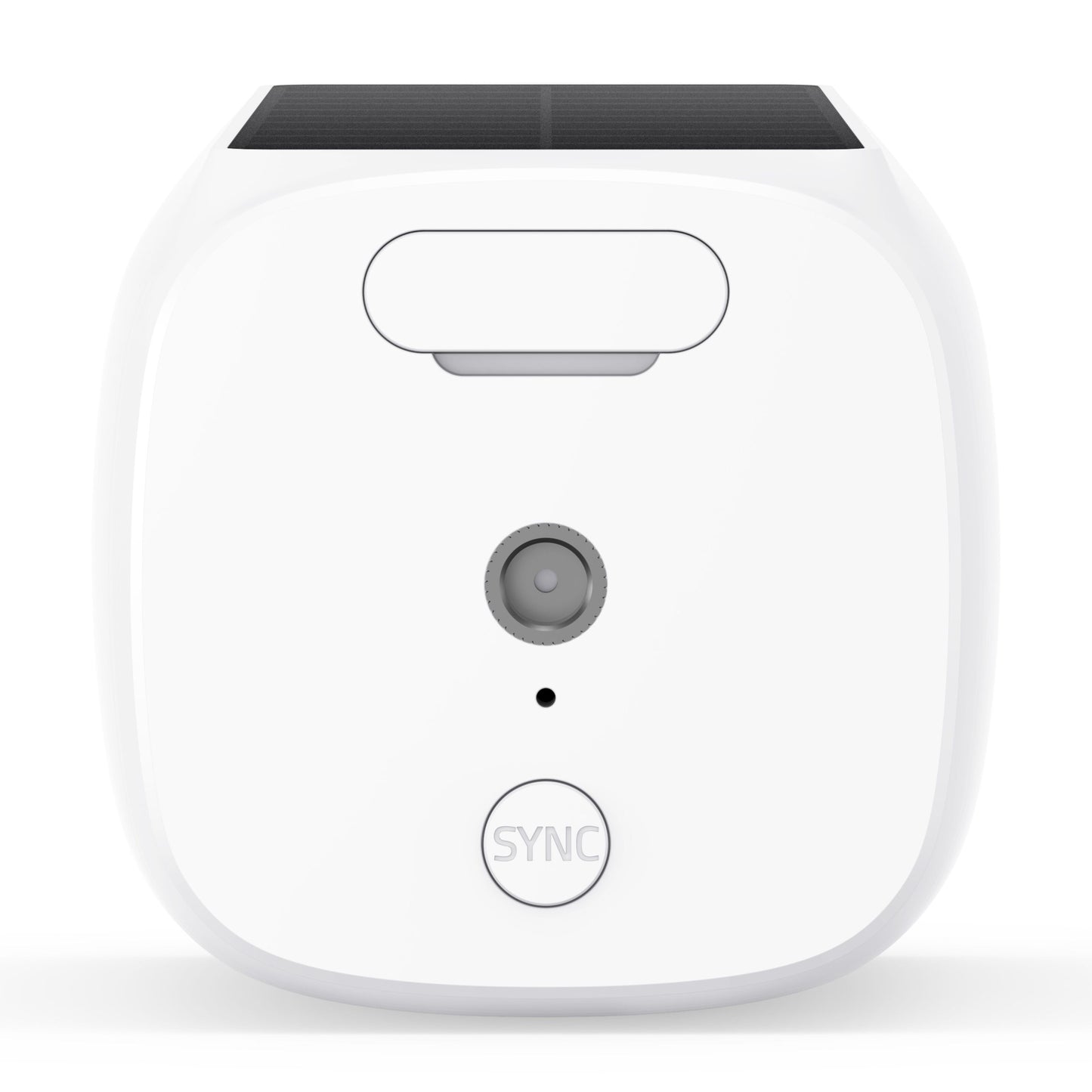 Eufy EufyCam 3 kit solpanel, 4 hvide firkantede kameraer med centrale linser, sensorer og SYNC-knapper.