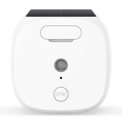 Eufy EufyCam 3 kit solpanel, 4 hvide firkantede kameraer med centrale linser, sensorer og SYNC-knapper.