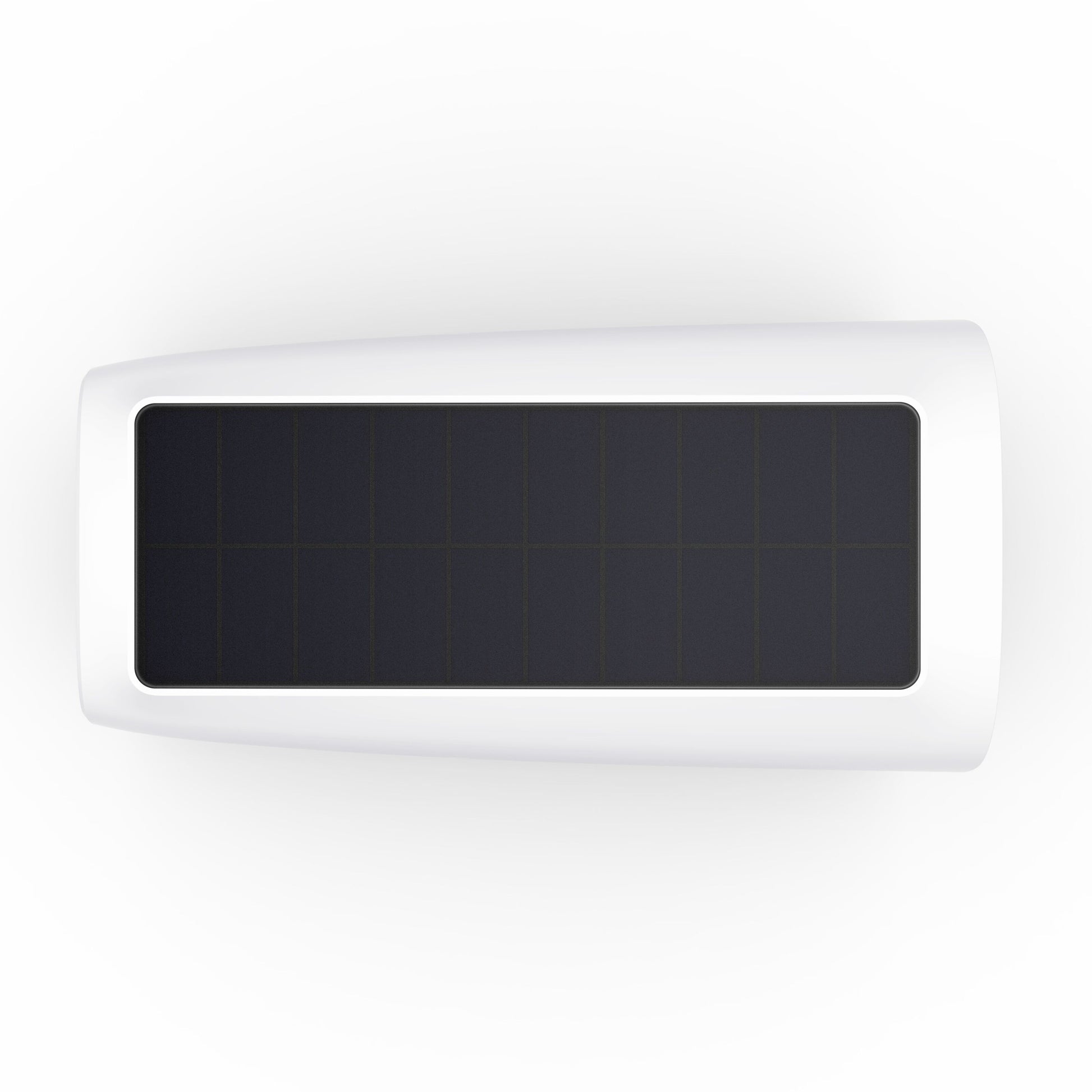 Eufy solpanel sort med hvid kant, rektangulær, set oppefra, til EufyCam 3 kit solpanel 4 kameraer trådløs montering.
