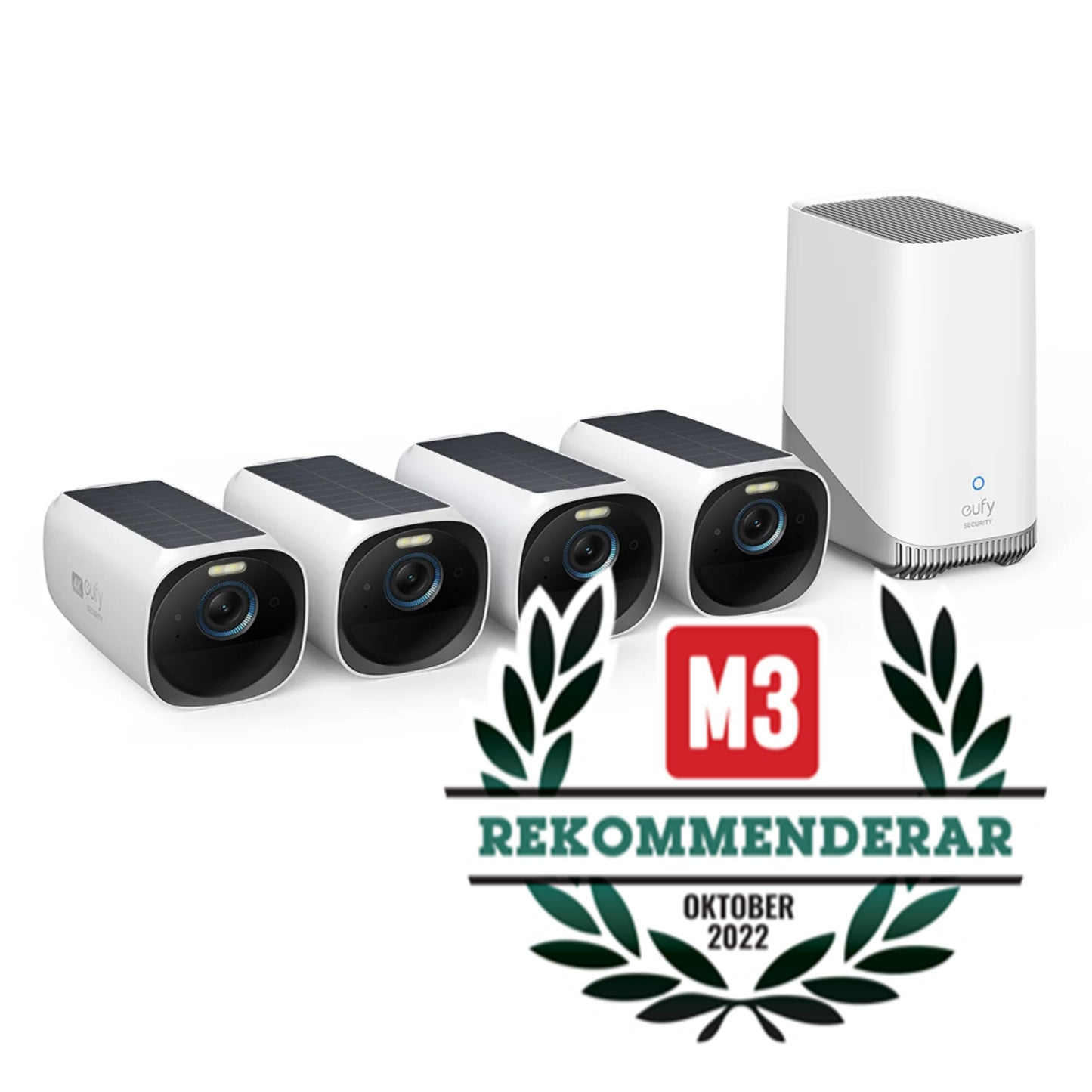 Eufy EufyCam 3 kit solpanel 4 kameraer 4K overvågning ved M3 Rekommenderar Oktober 2022-prismærke.