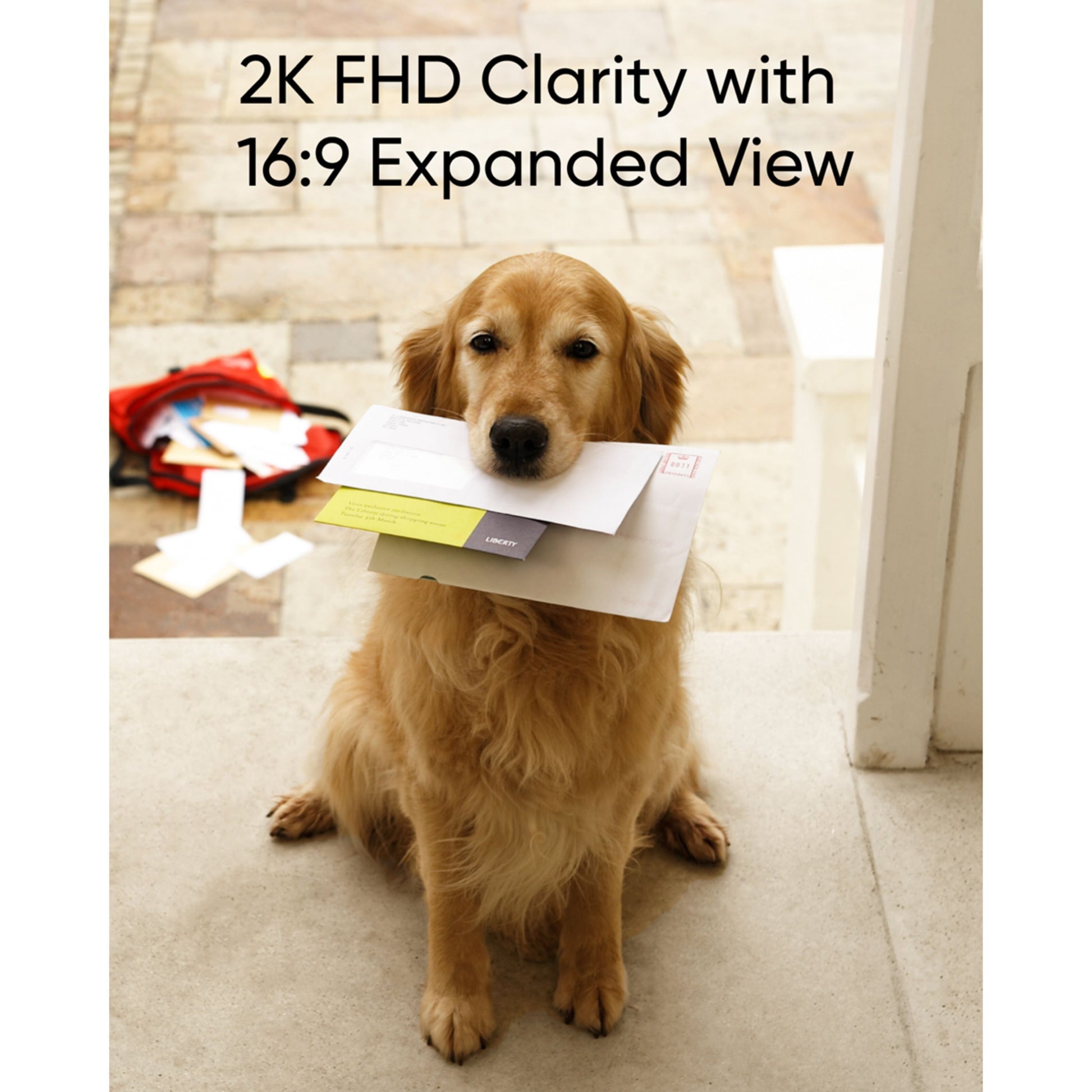 Eufy Video dørklokke C30 2K opløsning FHD Clarity 16:9 udvidet visning tekst på billede.
