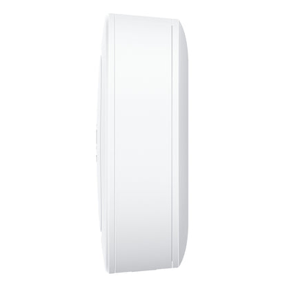 Eufy Sikkerhedsalarm sideview, hvid, glat afrundet rektangulær form med diskrete panellinjer.