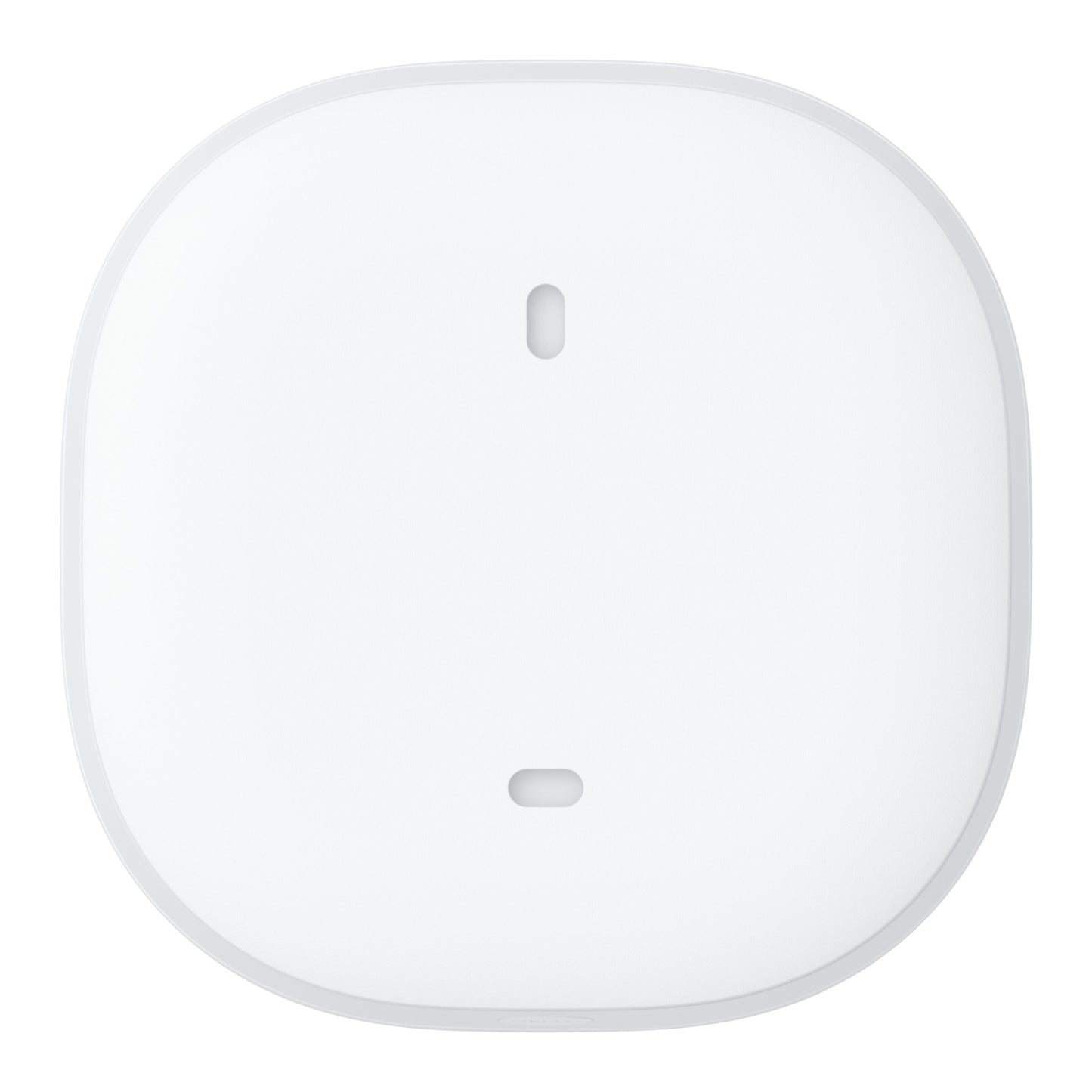 Eufy Sikkerhedsalarm, hvid sensor med afrundede kanter, ovalt hul øverst og nederst, til smart home sikkerhed.