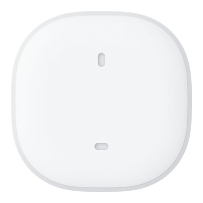 Eufy Sikkerhedsalarm, hvid sensor med afrundede kanter, ovalt hul øverst og nederst, til smart home sikkerhed.