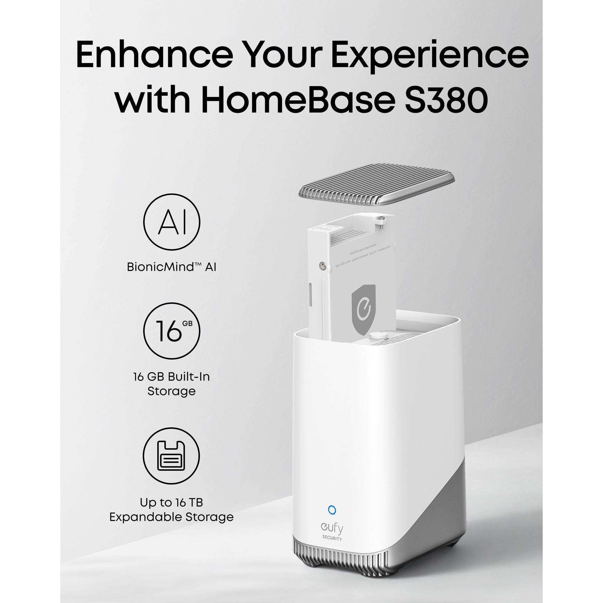 Eufy EufyCam E40 2-kamerasæt med HomeBase S380, BionicMind AI, 16GB lager, op til 16TB udvidelse, aftagelig harddisk.