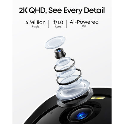 Eufy EufyCam E40 3-kamerasæt med HomeBase S380, tekst: 2K QHD, 4 millioner pixels, f/1.0-objektiv, AI-drevet ISP.