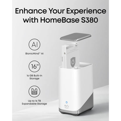 EufyCam E40 3-kamerasæt med HomeBase S380, BionicMind AI, 16GB indbygget og op til 16TB udvidelig lagring.