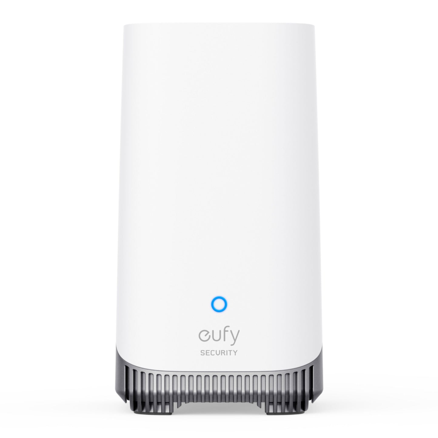 Eufy HomeBase S380, hvid, rektangulær med blå LED og sort ventileret base til EufyCam E40 3-kamerasæt.