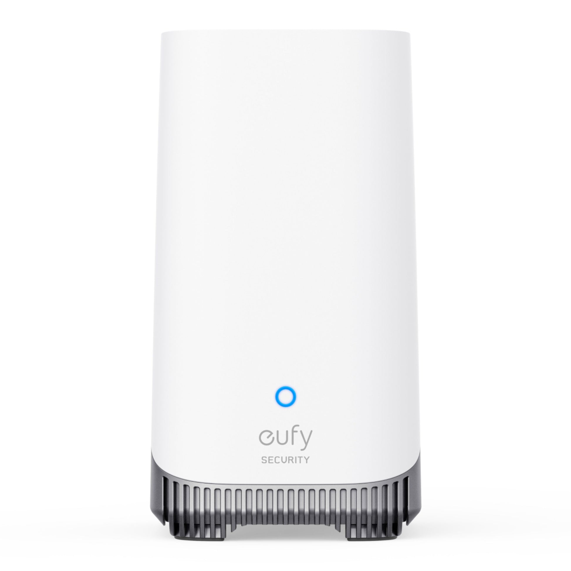 Eufy HomeBase S380, hvid, rektangulær med blå LED og sort ventileret base til EufyCam E40 3-kamerasæt.