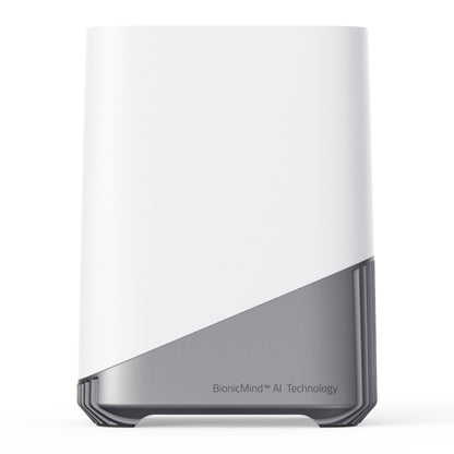 Eufy EufyCam E40 3-kamerasæt med HomeBase S380, hvid top, grå base med BionicMind AI Technology label.