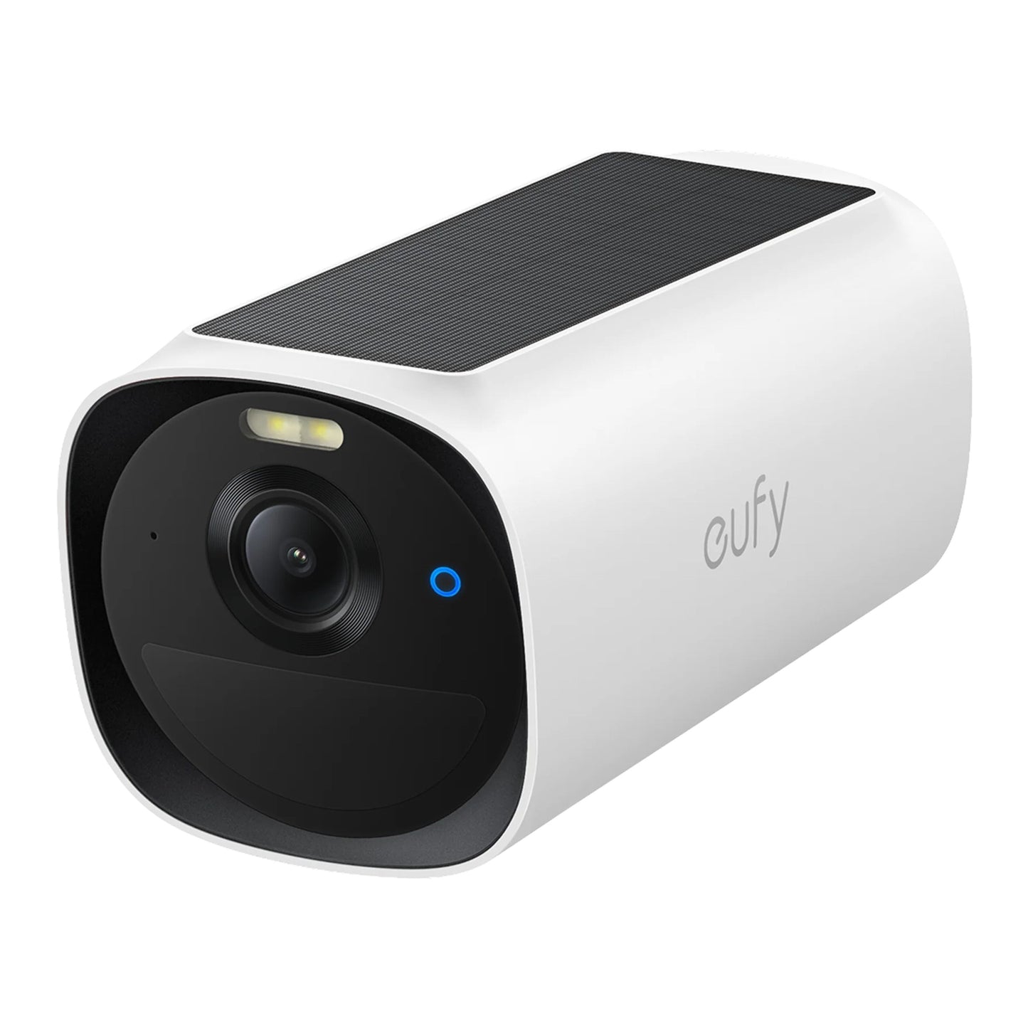 EufyCam E40 ekstra kamera 2K overvågning bredvinkellinse integreret solpanel LED-lys blå statusindikator.