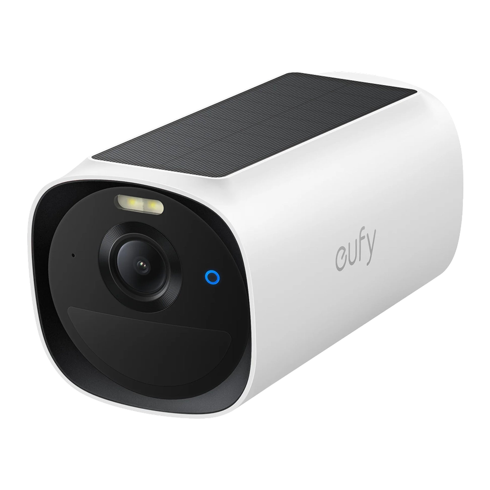 EufyCam E40 ekstra kamera 2K overvågning bredvinkellinse integreret solpanel LED-lys blå statusindikator.