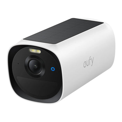 EufyCam E40 ekstra kamera 2K overvågning bredvinkellinse integreret solpanel LED-lys blå statusindikator.